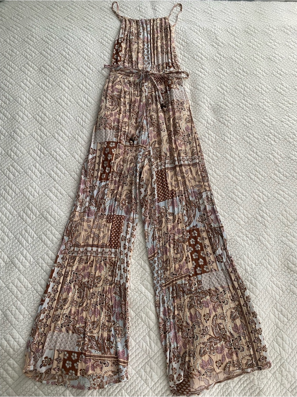 ILLA ILLA Boho Patchwork Wide-Leg Jumpsuit - Beige Floral